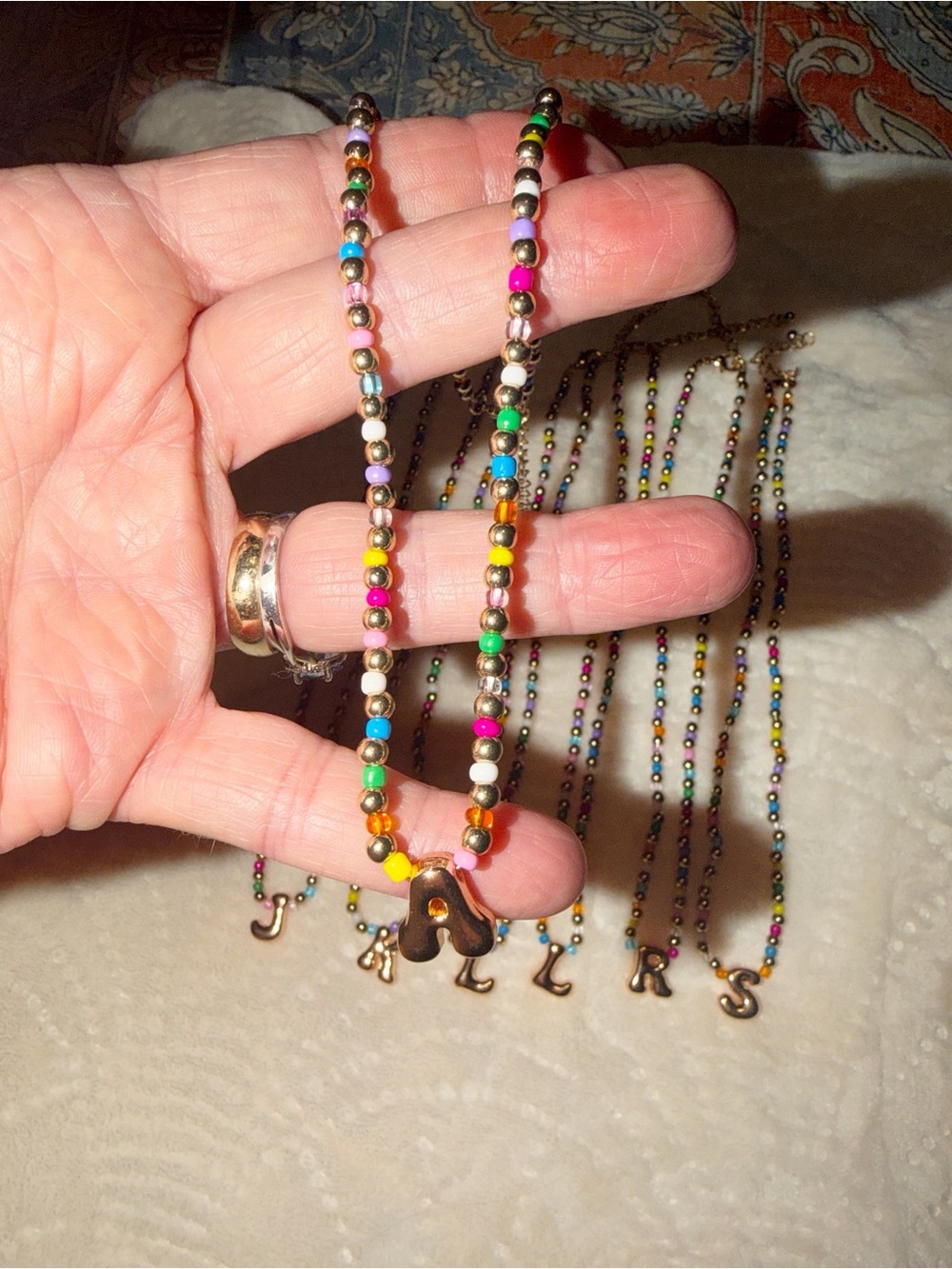 Multicolor Beaded Initial Necklace - Gold Letter Charm
